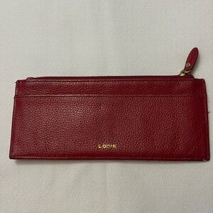 Lodis Red Leather Slim Stack Card Wallet- 8 Card Slots Plus Zipper Compartment